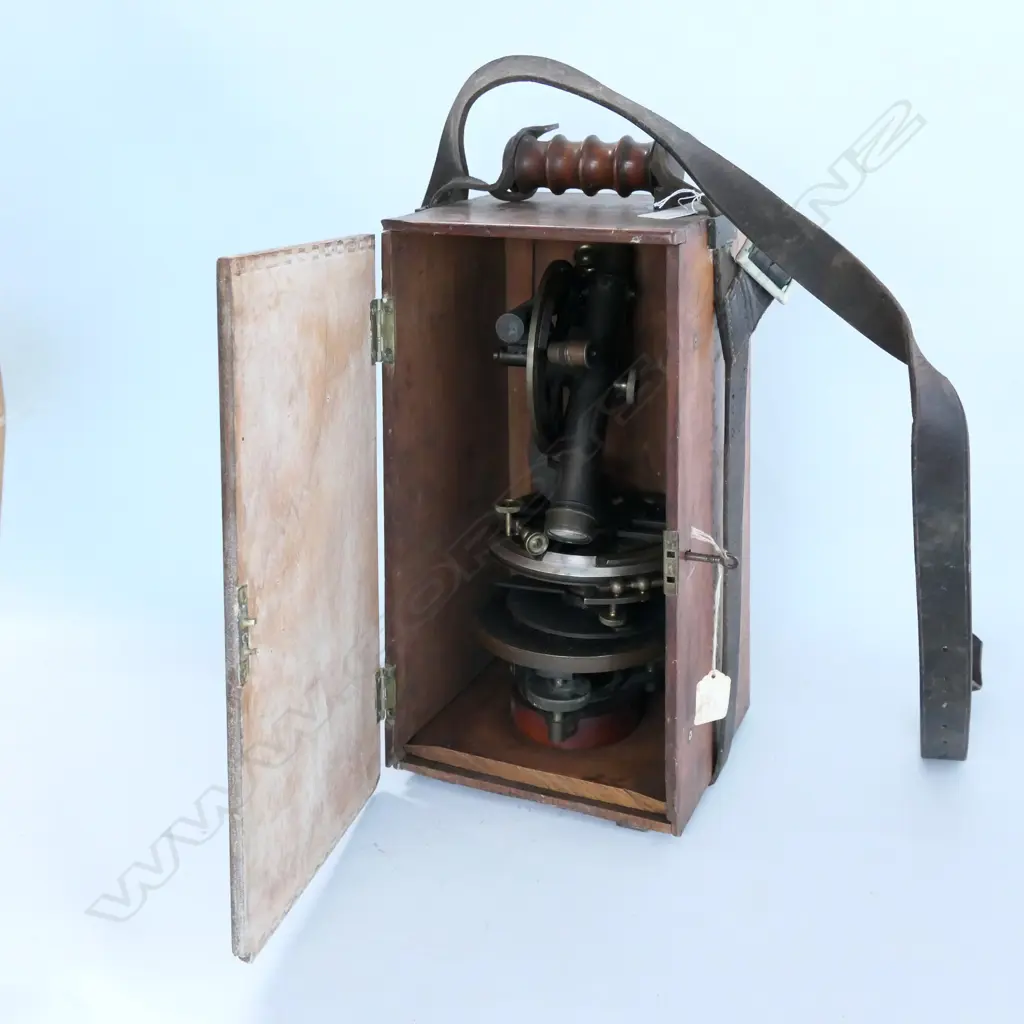 BRASS THEODOLITE  BY PASTORELLI & CO., 208 PICCADILLY, LONDON, ENGLAND, c.1859 -1875. IN TAPERING BOX Image 1++